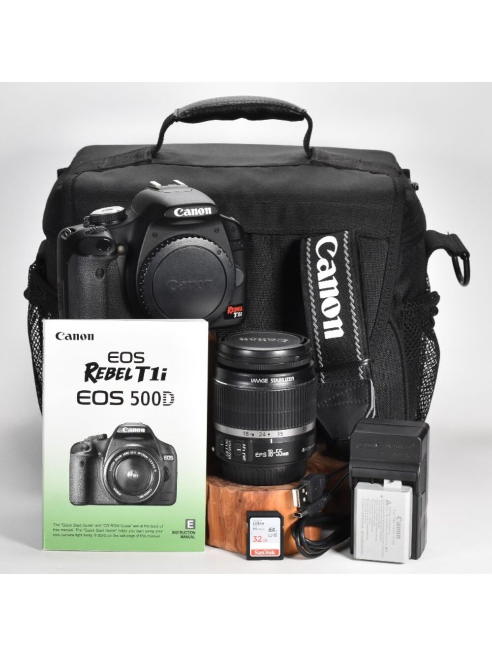 Canon EOS Rebel T1i Digital DSLR Camera 15.1MP Canon 18-55mm Lens 32GB SD Card
